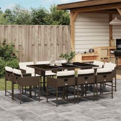 Ensemble &agrave; manger de jardin et coussins 11 pcs marron rotin