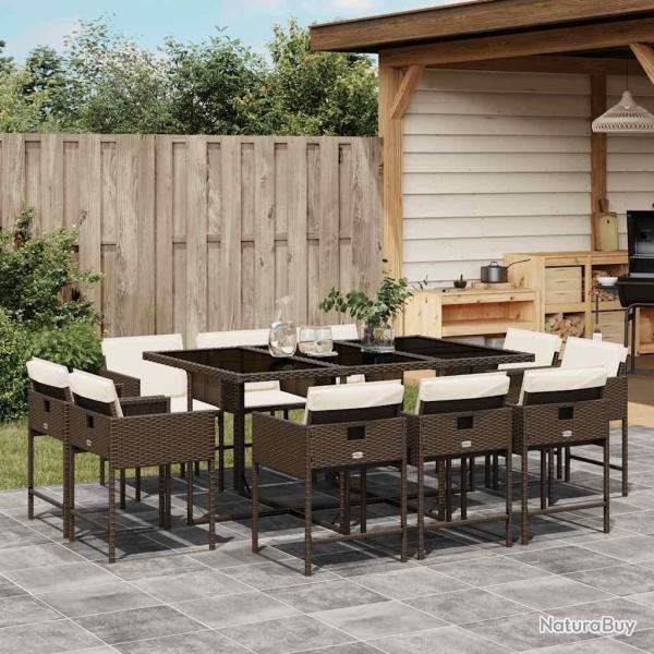 Ensemble � manger de jardin et coussins 11 pcs marron rotin