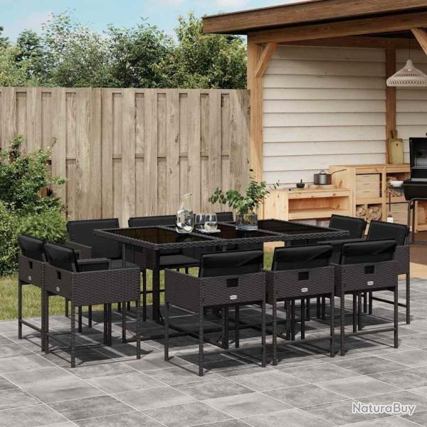 Ensemble � manger de jardin 11 pcs coussins noir r�sine tress�e