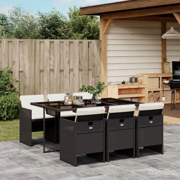 Ensemble � manger de jardin coussins 7pcs Noir R�sine tress�e