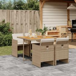 Ensemble &agrave; manger de jardin avec coussins 5pcs Beige poly rotin