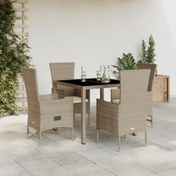 Ensemble &agrave; manger de jardin avec coussins 5pcs Beige poly rotin