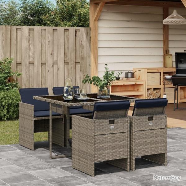 Ensemble � manger de jardin 5 pcs coussins gris r�sine tress�e