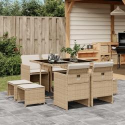 Ensemble &agrave; manger de jardin et coussins 9 pcs beige Poly rotin