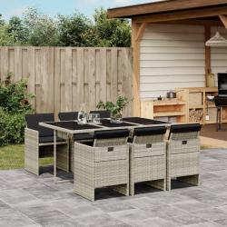 Ensemble &agrave; manger de jardin et coussins 7 pcs gris clair rotin