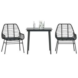 Ensemble &agrave; manger de jardin 3 pcs noir r&eacute;sine tress&eacute;e verre