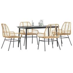 Ensemble &agrave; manger jardin 5pcs marron poly rotin verre