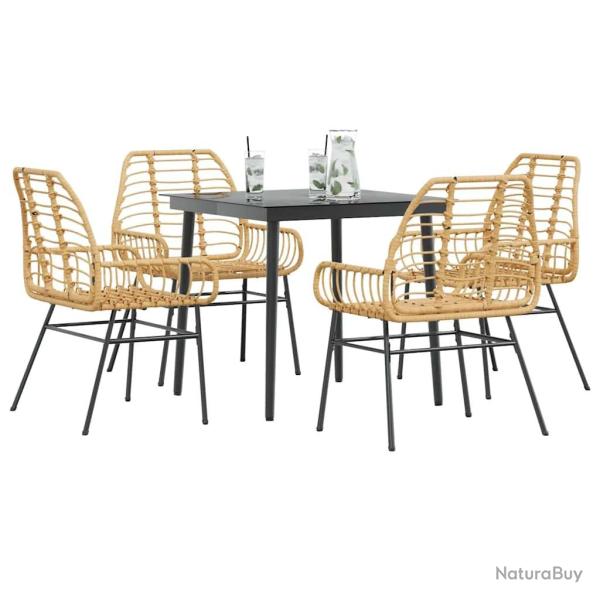 Ensemble � manger jardin 5pcs marron poly rotin verre