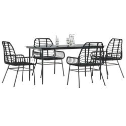 Ensemble &agrave; manger de jardin 5 pcs noir r&eacute;sine tress&eacute;e verre