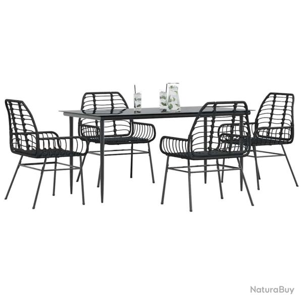 Ensemble � manger de jardin 5 pcs noir r�sine tress�e verre
