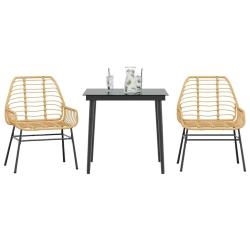 Ensemble &agrave; manger de jardin 3pcs marron r&eacute;sine tress&eacute;e verre