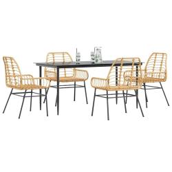 Ensemble &agrave; manger jardin 5pcs marron poly rotin verre