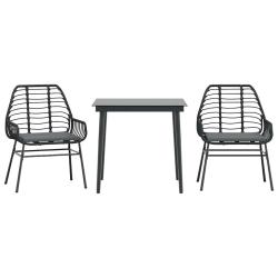 Ensemble &agrave; manger de jardin et coussins 3 pcs noir rotin verre