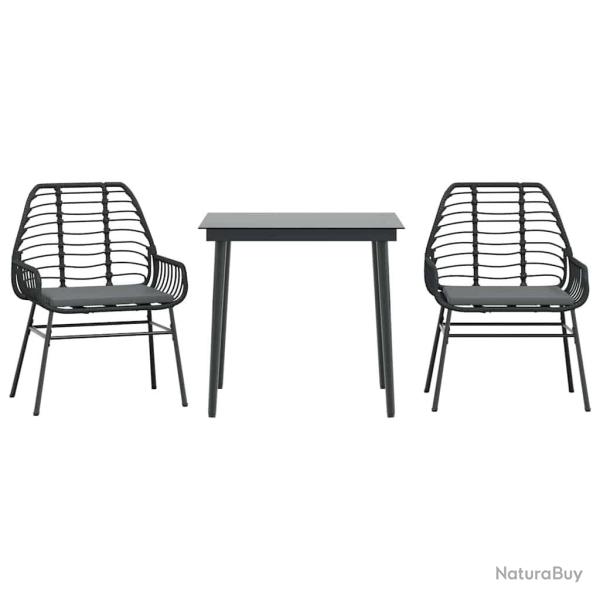 Ensemble � manger de jardin et coussins 3 pcs noir rotin verre