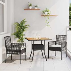 Ensemble de salle &agrave; manger pour jardin 3 pcs Noir polyrotin