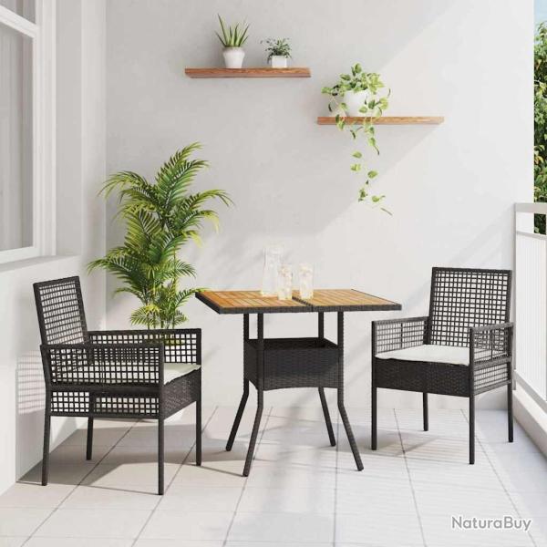 Ensemble de salle � manger pour jardin 3 pcs Noir polyrotin