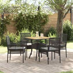Ensemble de salle &agrave; manger pour jardin 5 pcs Noir polyrotin