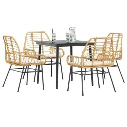 Ensemble &agrave; manger jardin coussins 5pcs marron poly rotin verre