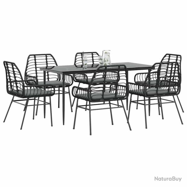 Ensemble � manger de jardin coussins 7pcs noir poly rotin verre