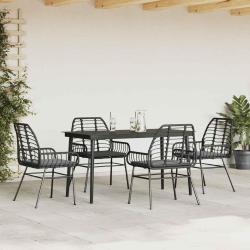 Ensemble &agrave; manger de jardin et coussins 5 pcs noir rotin verre