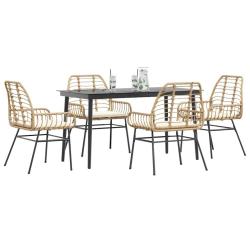 Ensemble &agrave; manger jardin coussins 5pcs marron poly rotin verre