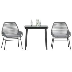 Ensemble &agrave; manger jardin coussins 3 pcs gris poly rotin verre