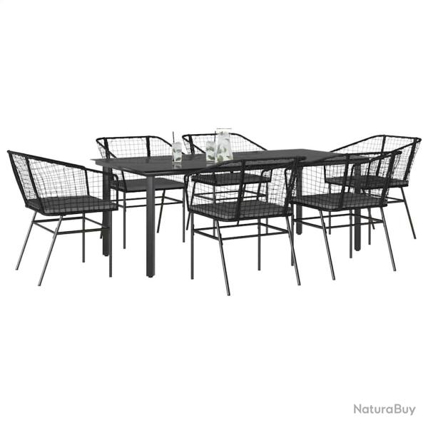 Ensemble � manger de jardin coussins 7pcs noir poly rotin verre