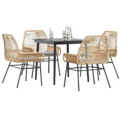 Ensemble &agrave; manger jardin coussins 5pcs marron poly rotin verre