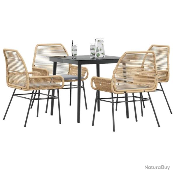 Ensemble � manger jardin coussins 5pcs marron poly rotin verre