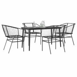 Ensemble &agrave; manger de jardin 5 pcs noir r&eacute;sine tress&eacute;e verre