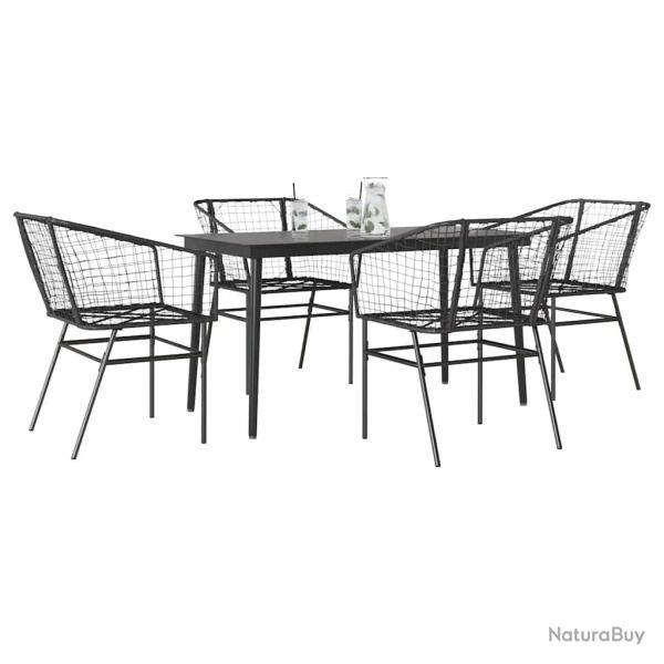Ensemble � manger de jardin 5 pcs noir r�sine tress�e verre