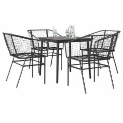 Ensemble &agrave; manger de jardin 5 pcs noir r&eacute;sine tress&eacute;e verre