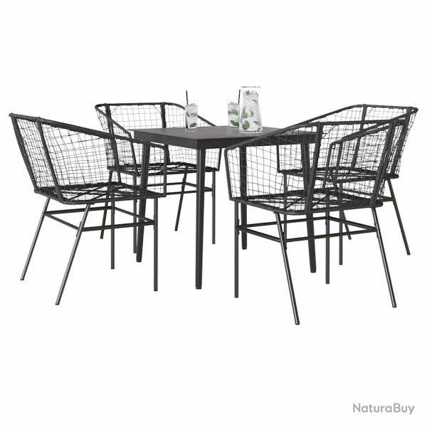 Ensemble � manger de jardin 5 pcs noir r�sine tress�e verre
