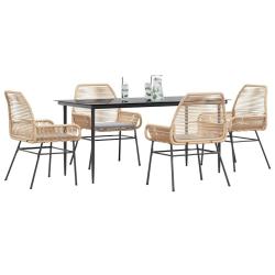 Ensemble &agrave; manger jardin coussins 5pcs marron poly rotin verre