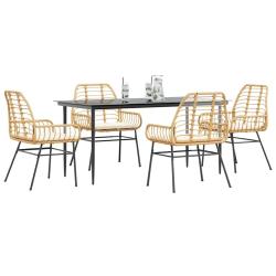 Ensemble &agrave; manger jardin coussins 5pcs marron poly rotin verre