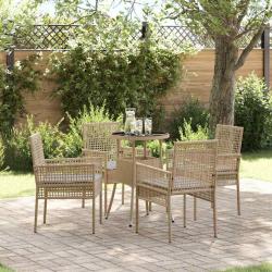 Ensemble de salle &agrave; manger pour jardin 5 pcs Beige polyrotin