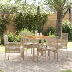 Ensemble de salle &agrave; manger pour jardin 5 pcs Beige polyrotin