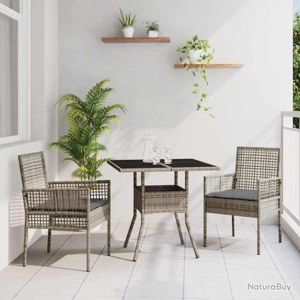 Ensemble de salle � manger pour jardin 3 pcs Gris polyrotin