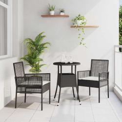 Ensemble de salle &agrave; manger pour jardin 3 pcs Noir polyrotin