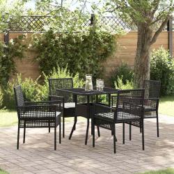 Ensemble de salle &agrave; manger pour jardin 5 pcs Noir polyrotin