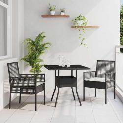 Ensemble de salle &agrave; manger pour jardin 3 pcs Noir polyrotin
