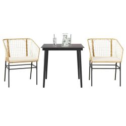 Ensemble &agrave; manger jardin coussins 3pcs marron poly rotin verre