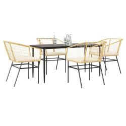 Ensemble &agrave; manger jardin coussins 5pcs marron poly rotin verre