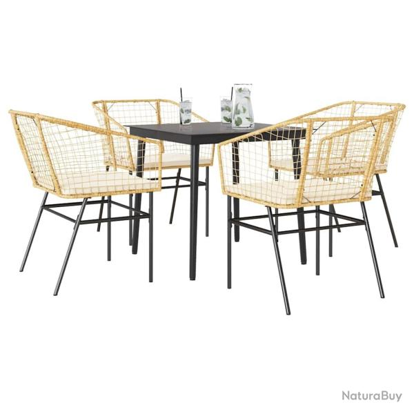 Ensemble � manger jardin coussins 5pcs marron poly rotin verre
