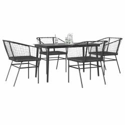 Ensemble &agrave; manger de jardin et coussins 5 pcs noir rotin verre