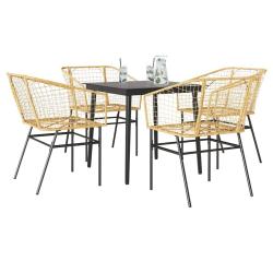 Ensemble &agrave; manger jardin 5pcs marron poly rotin verre