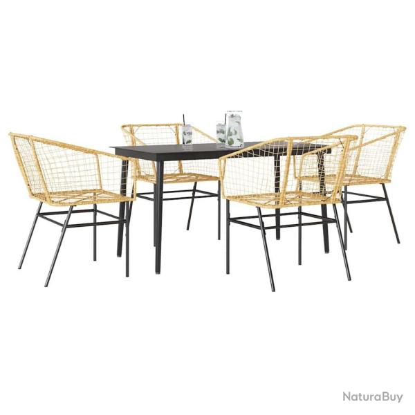 Ensemble � manger jardin 5pcs marron poly rotin verre