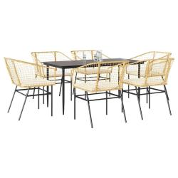 Ensemble &agrave; manger jardin coussins 7pcs marron poly rotin verre