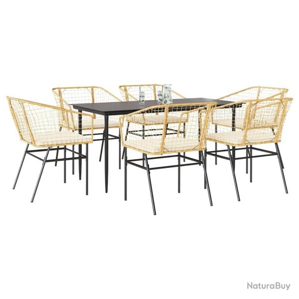 Ensemble � manger jardin coussins 7pcs marron poly rotin verre