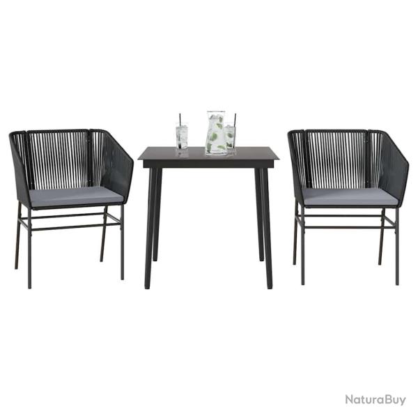 Ensemble � manger de jardin et coussins 3 pcs noir rotin verre